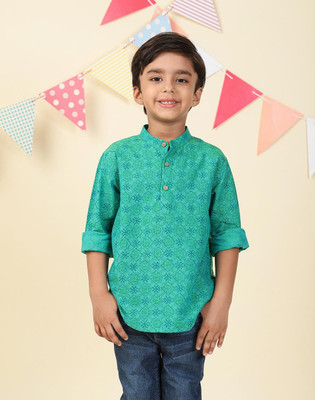 Fabindia Boys Printed Straight Kurta(Blue)