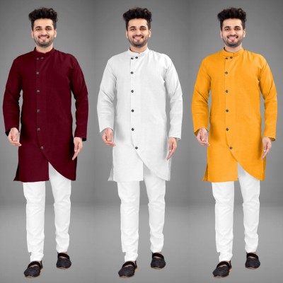 DIAMOND CLUSTER Men Self Design Trail Cut Kurta(Multicolor)