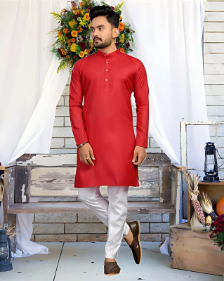 HOC's Men Solid Straight Kurta(Red)