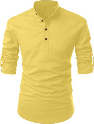 Wearbird Men Solid Straight Kurta(Yellow)