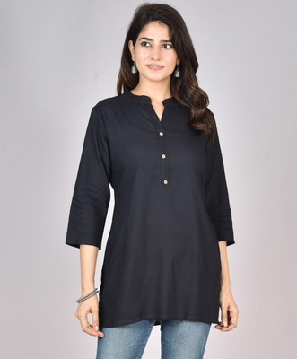 khwaishein Women Solid Tunic Kurta(Black)