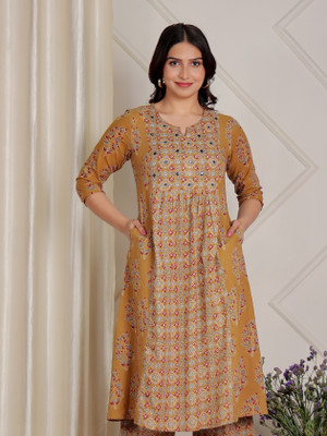 Aramya Women Printed Straight Kurta(Yellow)