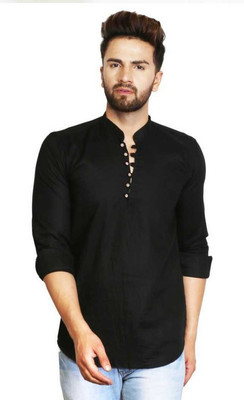 Avnish Enterprises Men Solid Straight Kurta(Black)