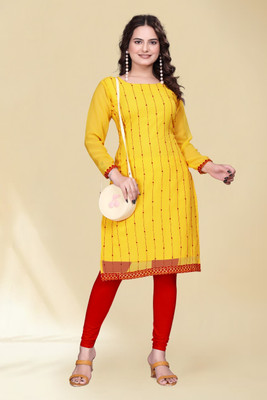 NA Creation Women Embellished A-line Kurta(Yellow)