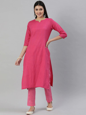 BhagwatiDaying Women Solid Straight Kurta(Pink)