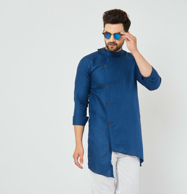 AEW DESIGNS Men Solid Straight Kurta(Blue)