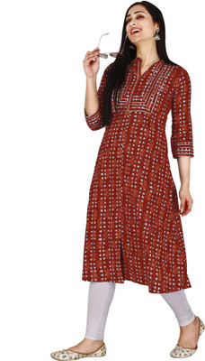 Kriftee Women Printed A-line Kurta(Red)