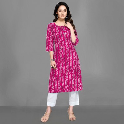 jenswi Women Bandhani A-line Kurta(Black)