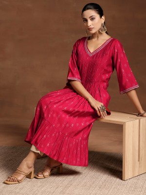 LIBAS Women Printed A-line Kurta(Red)