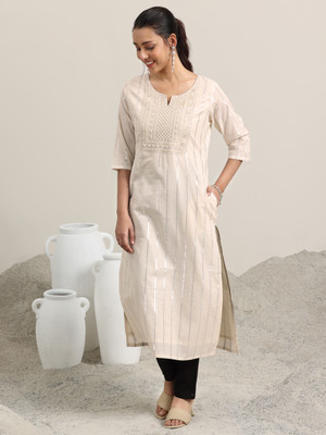 LIBAS Women Embroidered Straight Kurta(White)