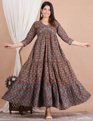 NAVKRITI JAIPR Women Floral Print Anarkali Kurta(Maroon)