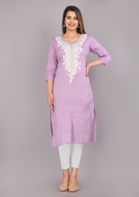 Mehsoos Women Embroidered Straight Kurta(Purple)
