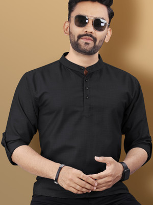 VeBNoR Men Solid Straight Kurta(Black)