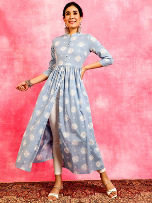 ANOUK Women Printed A-line Kurta(Blue)