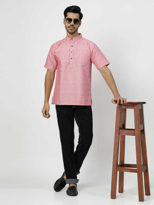 Rohilcrust Men Solid Straight Kurta(Pink)