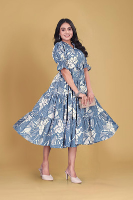 THE PRIVATE LABLE Women Printed Flared Kurta(Multicolor)