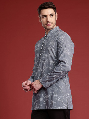 ANOUK Men Embroidered Straight Kurta(Grey)