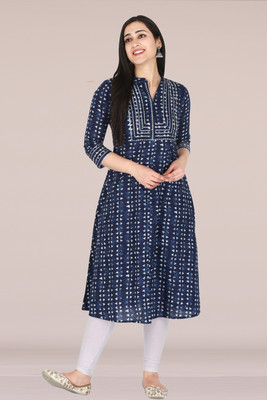 Kannahi Women Printed A-line Kurta(White, Blue)