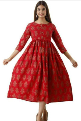 Tejal export Women Printed A-line Kurta(Red)