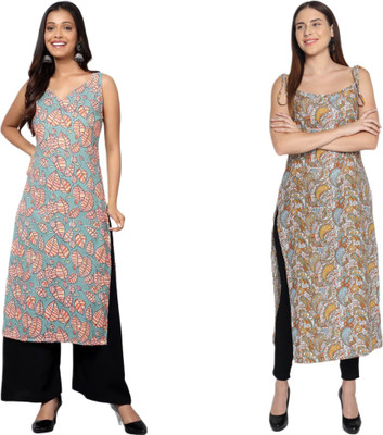 KAUTAQI Women Printed Straight Kurta(Multicolor)