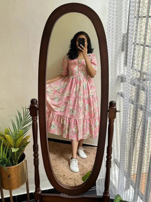 Lamenda Women Printed Anarkali Kurta(Pink)