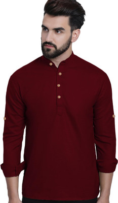 VIMASUTI Men Solid Straight Kurta(Maroon)