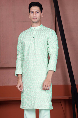 french crown Men Embroidered Ethnic Dress Kurta(Green)