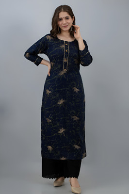 ARMH LIFESTYLE Women Floral Print Straight Kurta(Blue)