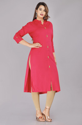 Yaduka Women Solid Straight Kurta(Pink)