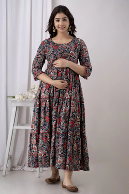 HouseOfCommon Women Printed Ethnic Dress Kurta(Multicolor)