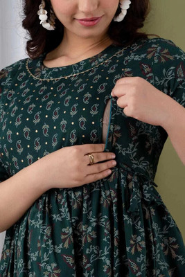 KRISHNA VASTRAM Women Printed Anarkali Kurta(Green)