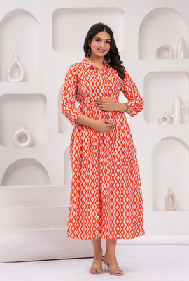 BQWOMEN Women Floral Print Flared Kurta(Multicolor)