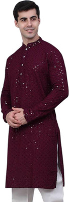 DHASU TRENDZ Men Embroidered Straight Kurta(Maroon)