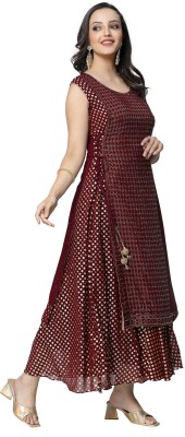 TS Lifestyle Women Floral Print Anarkali Kurta(Maroon)