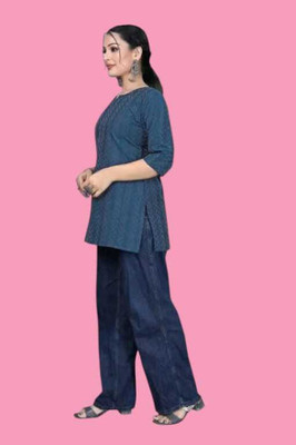 Rangrasiya Creation Women Striped A-line Kurta(Blue)