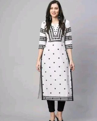 SSS BROTHER Women Embroidered A-line Kurta(White)