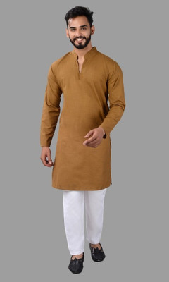 VILLAIN Men Printed A-line Kurta(Brown)