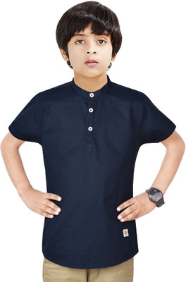 NirvaanaTrends Boys Solid Straight Kurta(Dark Blue)