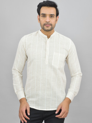 QuaClo Men Striped Flared Kurta(Brown)