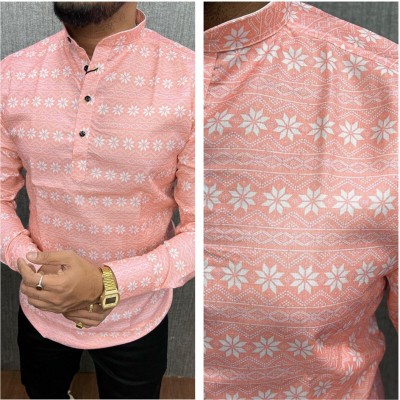 colorwings Men Printed Straight Kurta(Pink)