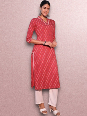 PRAYAARI FASHIONS Women Self Design Straight Kurta(Pink)