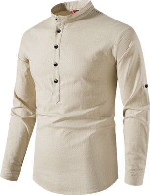 Yugnik Men Solid A-line Kurta(Beige)