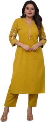 Nivaasa Home Store Women Solid Straight Kurta(Yellow)