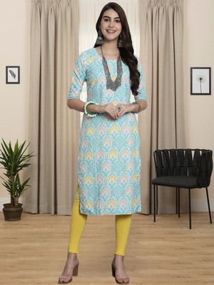 1 Stop Fashion Women Printed A-line Kurta(Blue)