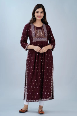 AnitaFebTex Women Printed Ethnic Dress Kurta(Maroon)