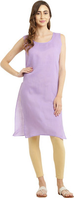 FAWOMENT Women Solid Straight Kurta(Purple)