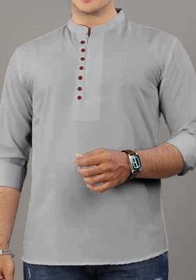 RAREMARK Men Solid Straight Kurta(Grey)