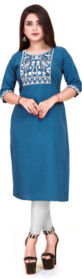 AKK Enterprise Women Embroidered A-line Kurta(Blue)