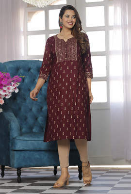 SUBHLAXMI FASHION Women Printed Straight Kurta(Maroon)