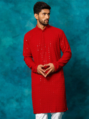 VM Men Embellished A-line Kurta(Maroon)
